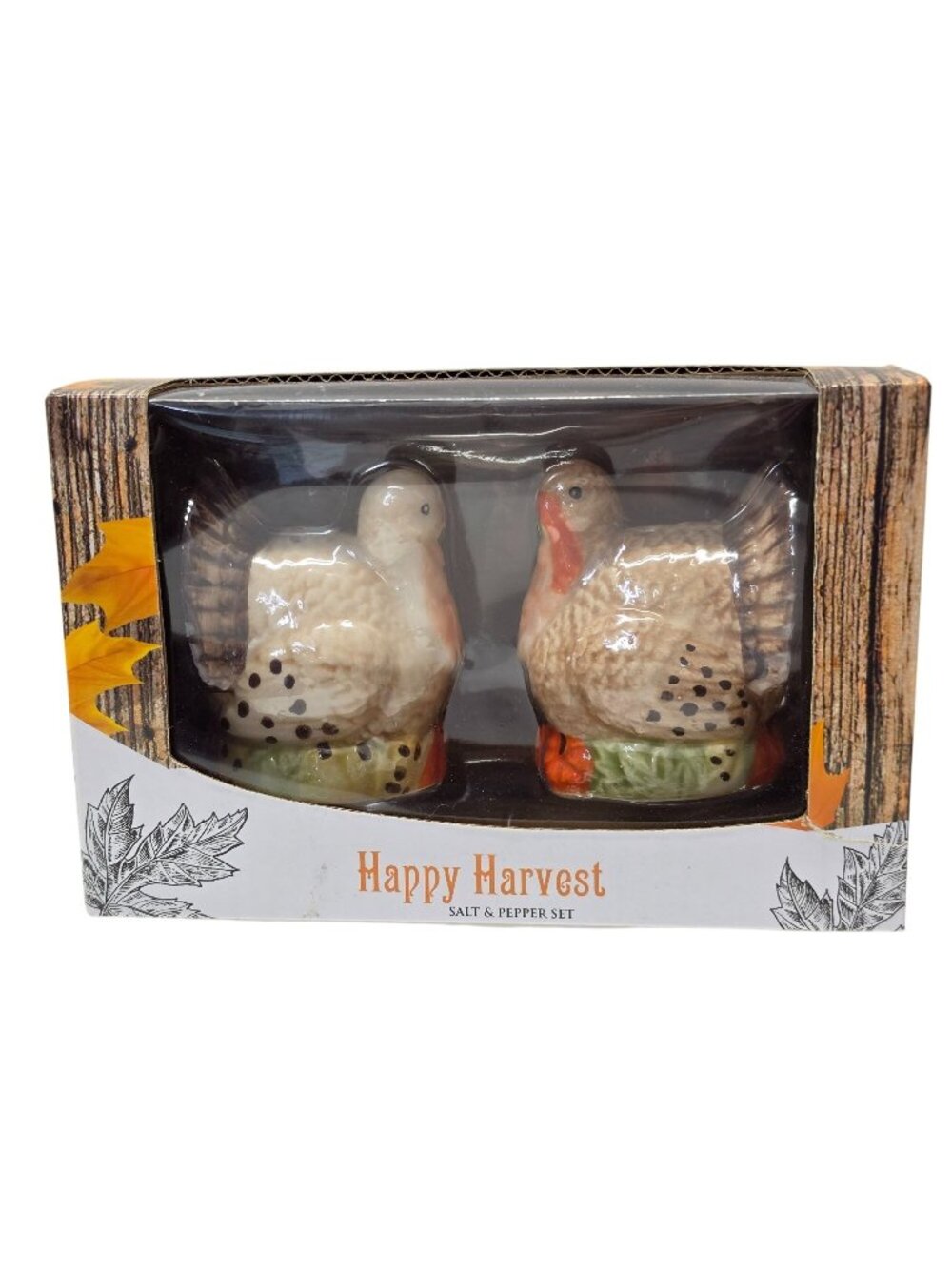 Happy Harvest Ceramic Turkey Salt & Pepper Shaker Set Thanksgiving Decor Unused